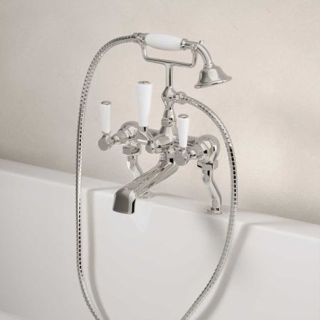 Linton Bath Shower Mixer White Lever Nickel 3/4BSP