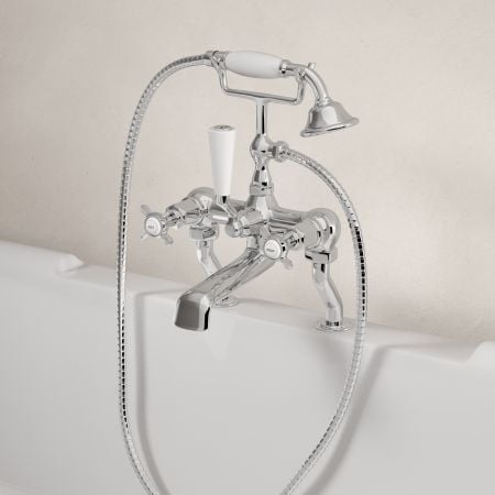 Linton Classic Deck Mounted Bath Shower Mixer with Crossheads in Chrome