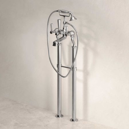 Linton Floor Mounted 2 Hole Bath Shower Mixer with 725mm Standpipes - Metal Lever - Chrome