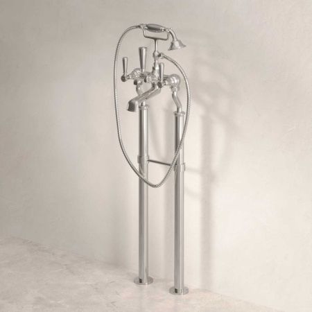 Linton Floor Mounted 2 Hole Bath Shower Mixer with 620mm Standpipes - Metal Lever - Polished Nickel