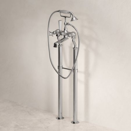 Linton Classic Floor Mounted Bath Shower Mixer with 725mm Standpipes & Crossheads in Chrome