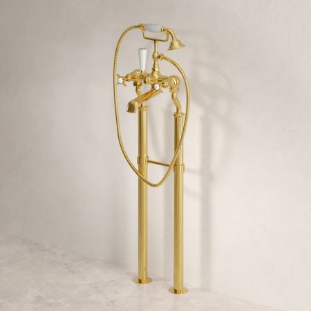 Linton Classic Floor Mounted Bath Shower Mixer in Living Brass