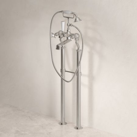 Linton Classic Floor Mounted Bath Shower Mixer with 620mm Standpipes & Crosshead in Polished Nickel