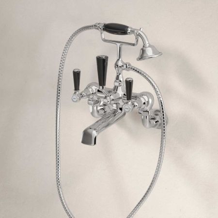 Linton Wall Mounted 2 Hole Bath Shower Mixer - Black Lever