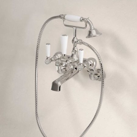 Linton  Bath Shower Mixer Wall Mounted White Lever Polished Nickel