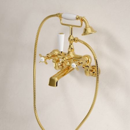 Linton Classic Bath Shower Mixer Wall Mounted X Top Living Brass