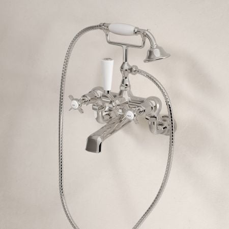 Linton Classic 2 Hole Bath Shower Mixer with Crossheads in Polished Nickel