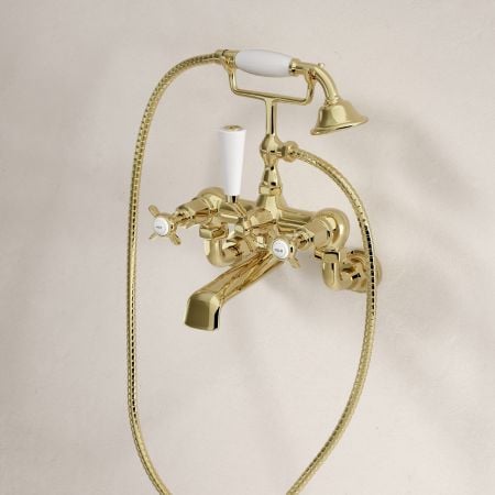 Linton Classic 2 Hole Bath Shower Mixer with Crossheads in Timeless Brass
