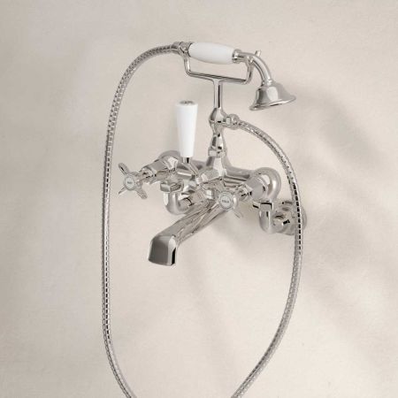Aysgarth Bath Shower Mixer Wall Mounted X Top Polished Nickel