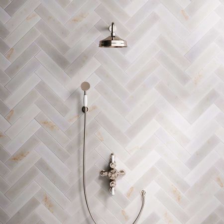 Calder Dual Outlet Shower Kit - Semi-Exposed Valve - 8 or 6 inch Rose - White Ceramic Lever - Handshower Hook