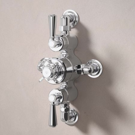Linton Dual Outlet Semi Exposed Shower with Slider Rail, 300mm Wall Arm & 8" Rose - Metal Lever - Chrome