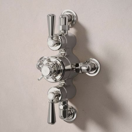 Linton Dual Outlet Semi Exposed Shower with Handshower Hook, 500mm Wall Arm & 6" Rose - Metal Lever - Polished Nickel