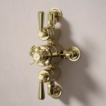 Calder Dual Outlet Shower Kit - Semi-Exposed Valve - 6 inch Rose - 500mm Shower Arm - Metal Lever - Handshower Hook - Timeless Brass