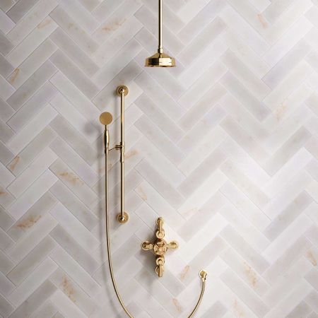 Calder Dual Outlet Shower Kit - Semi-Exposed Valve - 6 inch Rose - Metal Lever - Handshower Slider-Rail - Ceiling Mounted Rose - Living Brass