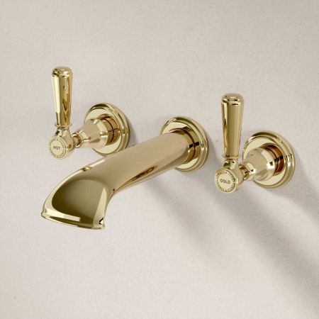 Linton - 3-Hole Bath Filler - Wall Mounted - Metal Lever - Timeless Brass