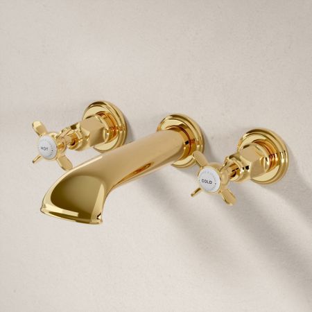 Linton Classic 3 Hole Bath Filler with Crossheads in Living Brass