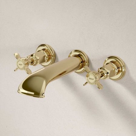 Aysgarth - 3-Hole Bath Filler - Wall Mounted - X-Top - Timeless Brass
