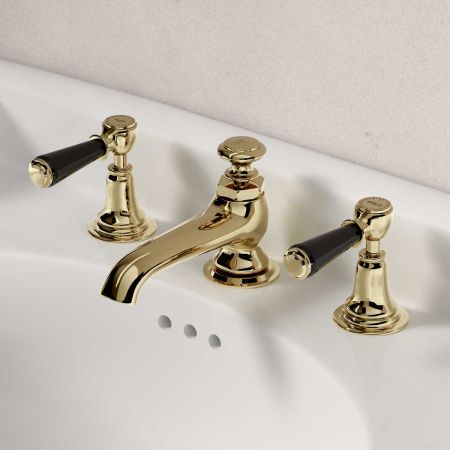 Linton Black Lever 3 Hole Basin Mixer C/W Pop Up Waste Timeless Brass