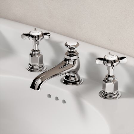 Linton Classic 3 Hole Basin Mixer with Pop Up Waste & Crossheads - Chrome