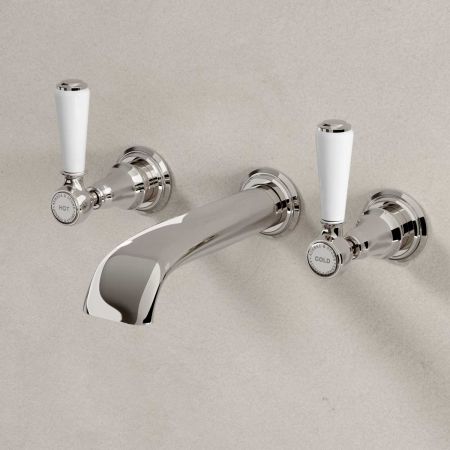 Linton - 3-Hole Basin Mixer - Wall Mounted - White Lever