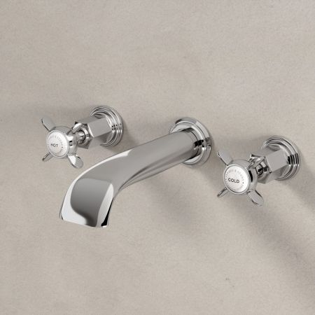 Linton Classic Wall Mounted 3 Hole Basin Mixer with Crossheads in Chrome