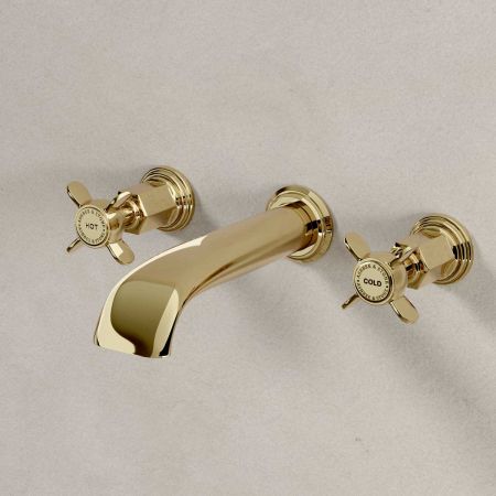 Aysgarth - 3-Hole Basin Mixer - Wall Mounted - X-Top - Timeless Brass