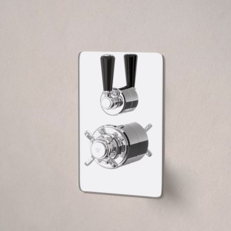 Linton Single Outlet Concealed Shower with 210mm Ceiling Arm & 6" Rose - Black Lever - Chrome