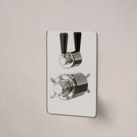Linton Single Outlet Concealed Shower with 210mm Ceiling Arm & 6" Rose - Black Lever - Polished Nickel