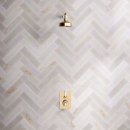 Calder Concealed Shower Valve, 500mm Shower Arm and 6 inch Rose White Lever Living Brass White Lever