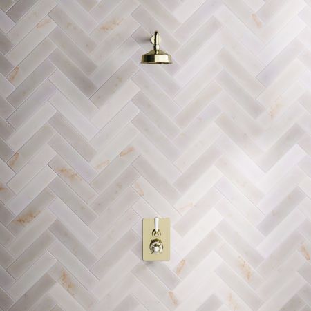 Calder Concealed Shower Valve, 500mm Shower Arm and 6 inch Rose White Lever Timeless Brass White Lever