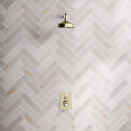 Calder Concealed Shower Valve, 500mm Shower Arm and 8 inch Rose White Lever Timeless Brass