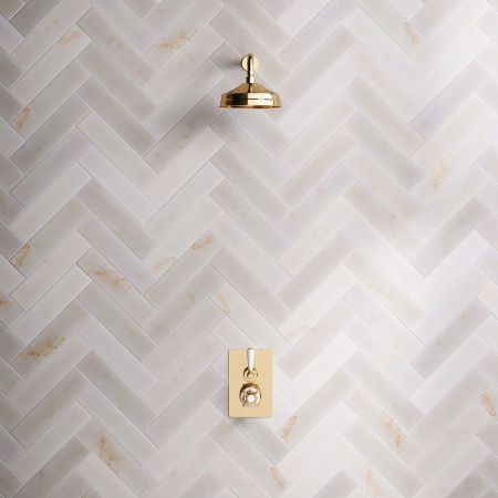Calder Concealed Shower Valve, Shower Arm and 8 inch Rose White Lever Living Brass