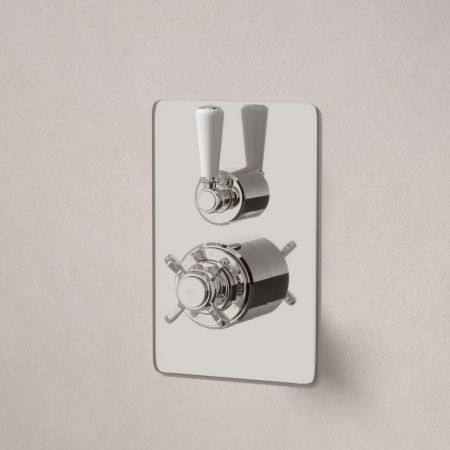 Linton Single Outlet Concealed Shower with 210mm Ceiling Arm & 6" Rose - White Lever - Polished Nickel