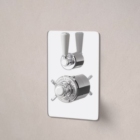 Linton Single Outlet Concealed Shower with 300mm Wall Arm & 6" Rose - White Lever & Ceramics - Chrome