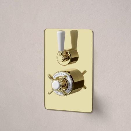 Calder Concealed Shower Valve, 500mm Shower Arm and 8 inch Rose White Lever Timeless Brass