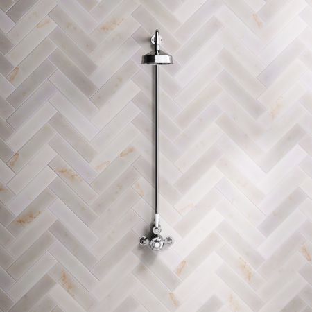Linton Single Outlet Exposed Shower with 6" Rose & White Levers in Chrome