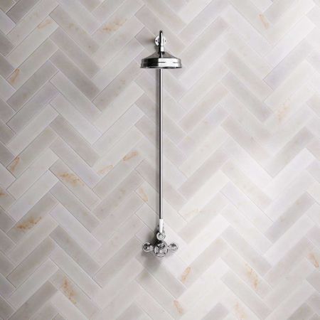 Linton Single Outlet Exposed Shower with 8" Rose & White Levers in Chrome