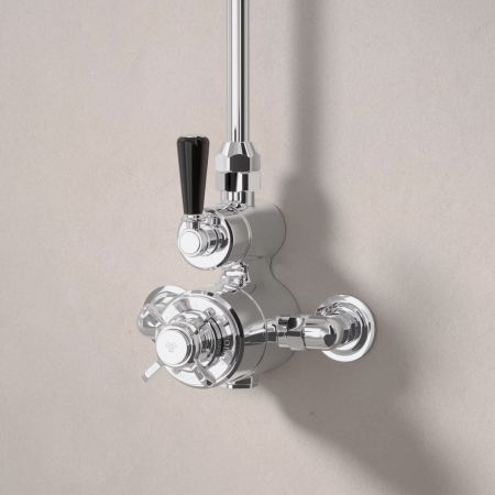 Linton Single Outlet Exposed Shower with 6" Rose - Black Lever - Chrome