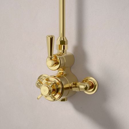 Calder Exposed Shower Valve with Rigid Riser and 8 Inch Rose - Metal Lever - Living Brass