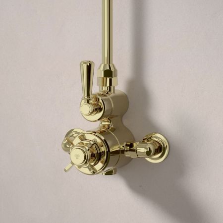 Calder Exposed Shower Valve with Rigid Riser and 6 Inch Rose - Metal Lever - Timeless Brass