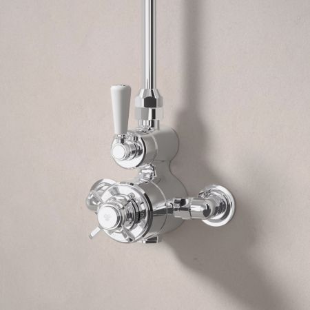 Linton Classic Single Outlet Exposed Shower with 8" Rose - White Lever & Ceramics - Chrome
