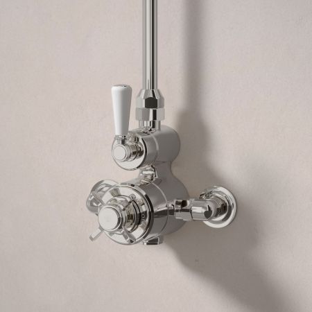 Linton Single Outlet Exposed Shower with 8" Rose - White Lever - Polished Nickel