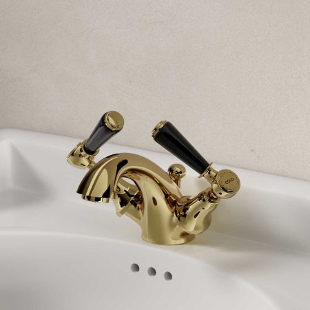 Linton Black Lever Monobloc Basin Mixer Timeless Brass