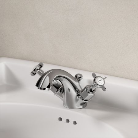 Linton Classic Monobloc Basin Mixer with Pop Up Waste & Crossheads - Chrome