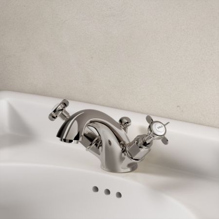 Linton Classic Monobloc Basin Mixer with Pop Up Waste & Crossheads - Polished Nickel
