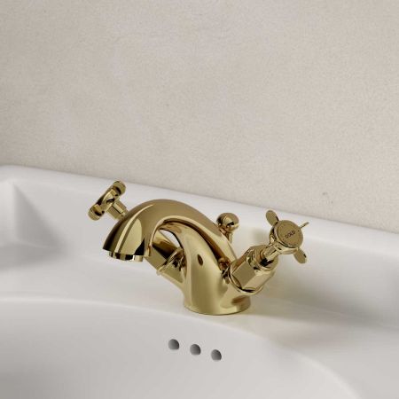 Aysgarth X Top Monobloc Basin Mixer Timeless Brass