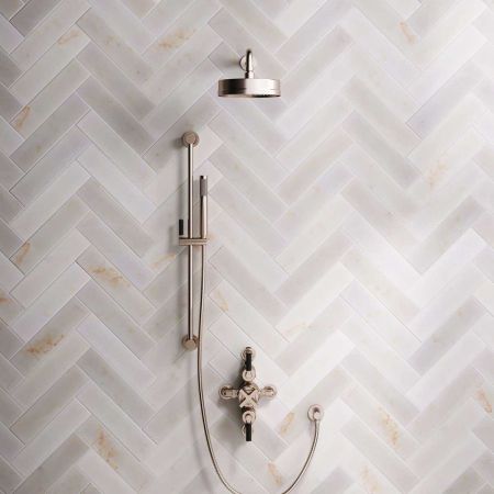 Bayor Dual Outlet Semi Exposed Shower with Slider Rail, 500mm Wall Arm, 8" Rose & Black Levers in Brushed Nickel