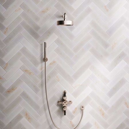 Bayor Dual Outlet Semi Exposed Shower with Handshower Hook, 500mm Wall Arm, 8" Rose & Black Levers in Brushed Nickel