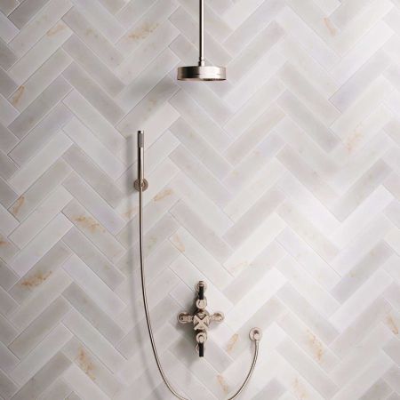Bayor Dual Outlet Semi Exposed Shower with Handshower Hook, 210mm Ceiling Arm, 8" Rose & Black Levers in Brushed Nickel