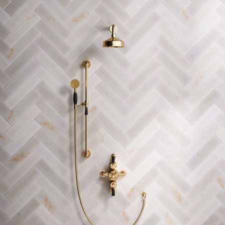 Calder Dual Outlet Shower Kit - Semi-Exposed Valve - 6 inch Rose - Black Ceramic Lever - Handshower Slider-Rail - Living Brass
